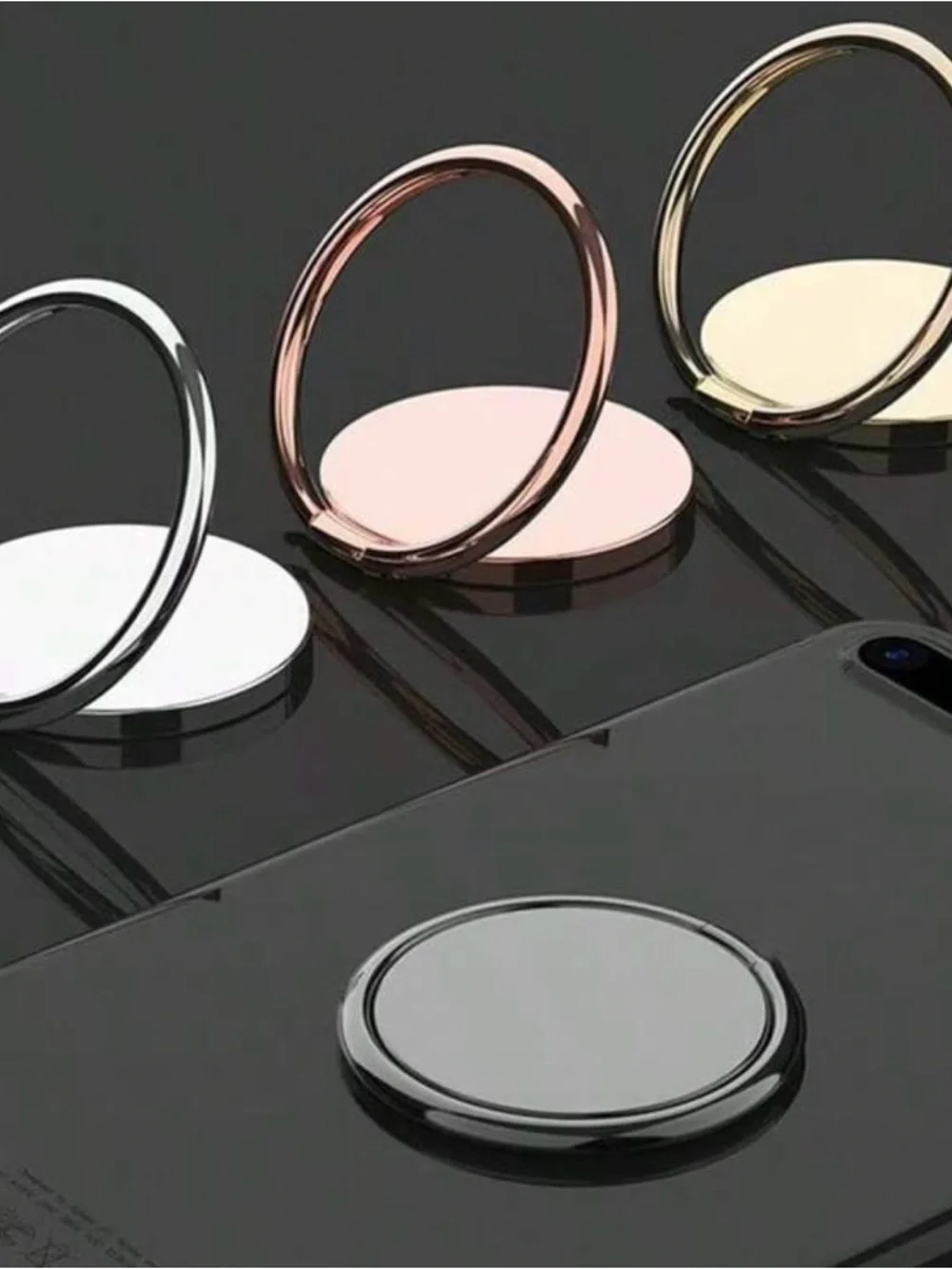 Black Rotating Phone Ring Stand with Kickstand Function